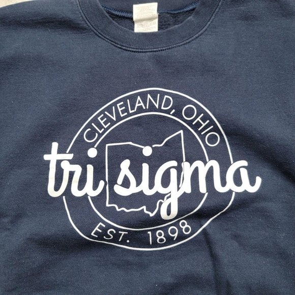 Tri Sigma Sorority Crewneck Sweatshirt Cleveland Ohio Navy Blue Cotton MED - Picture 1 of 6